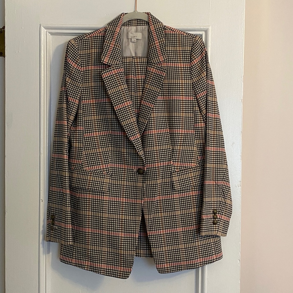LOFT pink and brown double breasted suit